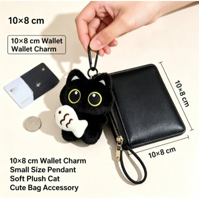 Llavero de peluche con gato negro, colgante kawaii para bolso - imagen 3