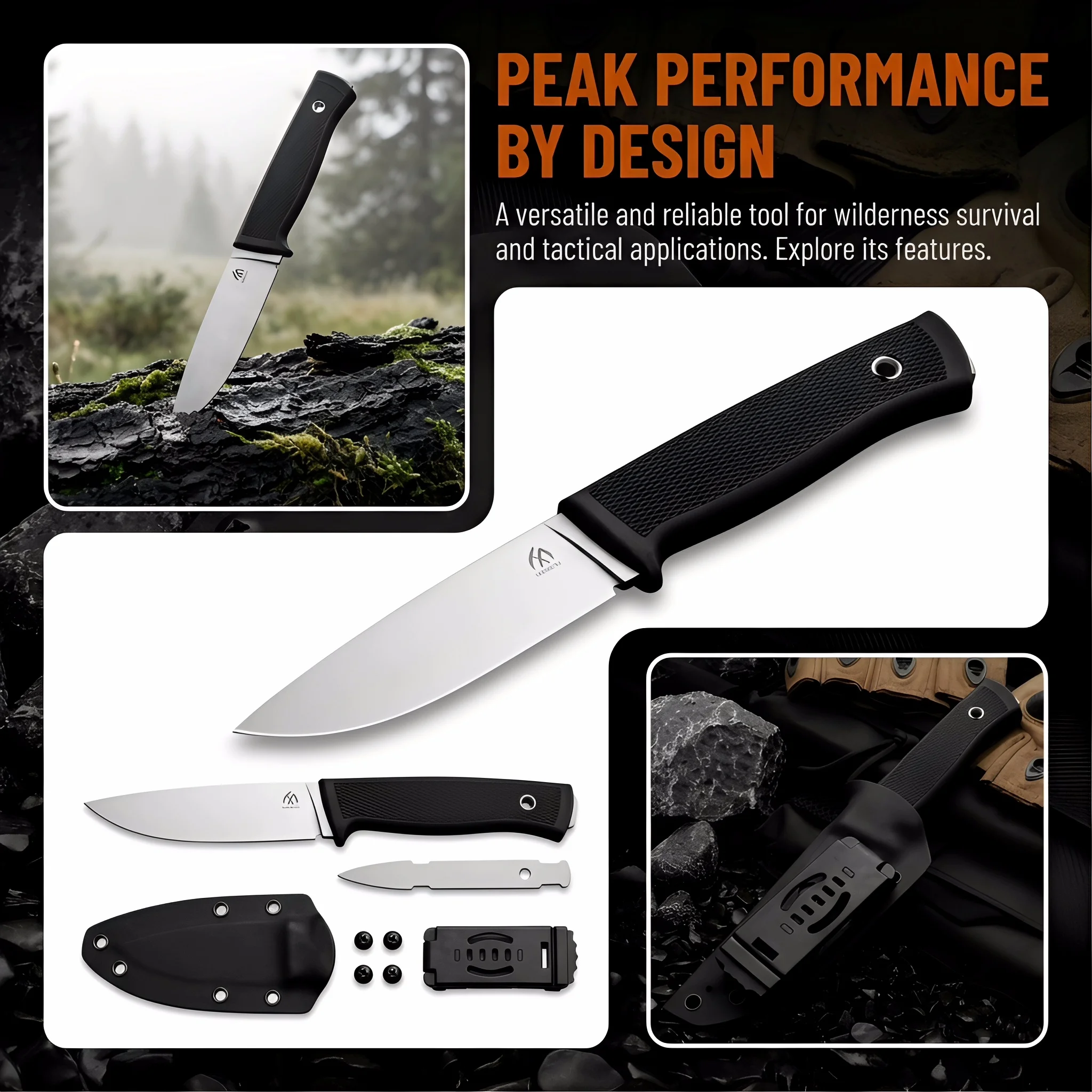 Cuchillo fijo táctico con mango G10 y funda de supervivencia - imagen 4