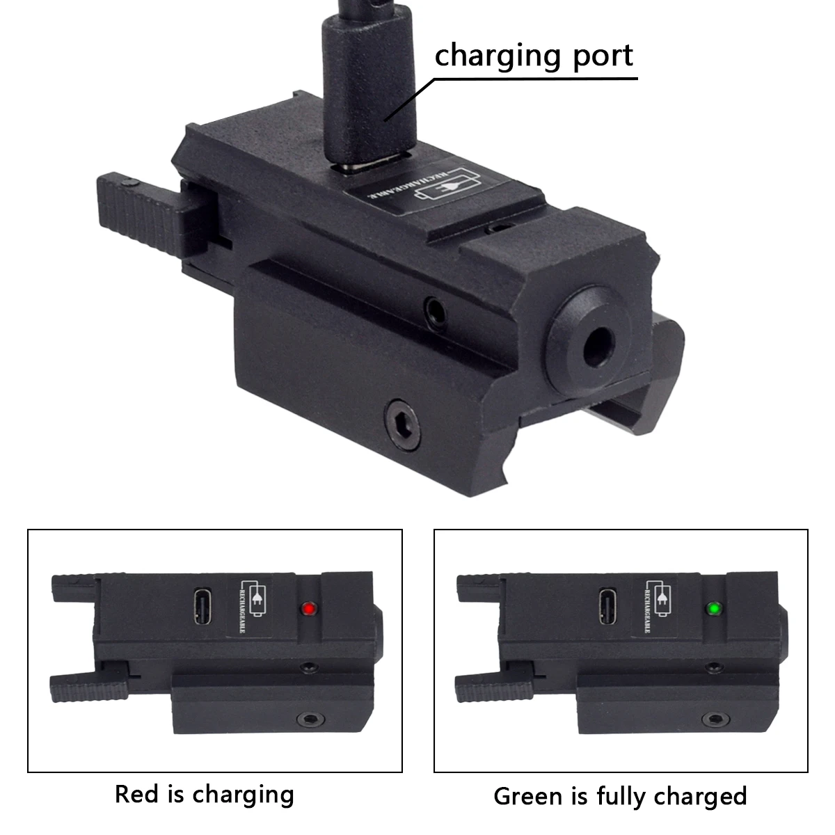 Láser táctico recargable USB bicolor verde/rojo para riel Glock - imagen 2