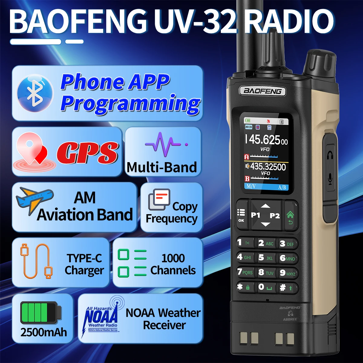 BAOFENG UV-32 walkie talkie radio bidireccional GPS Bluetooth - imagen 2