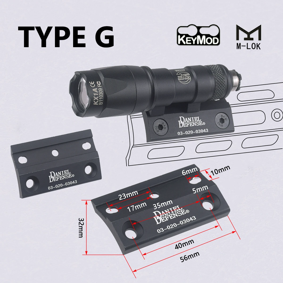 Montura desplazada para linterna táctica M300/M600 M-LOK KeyMod