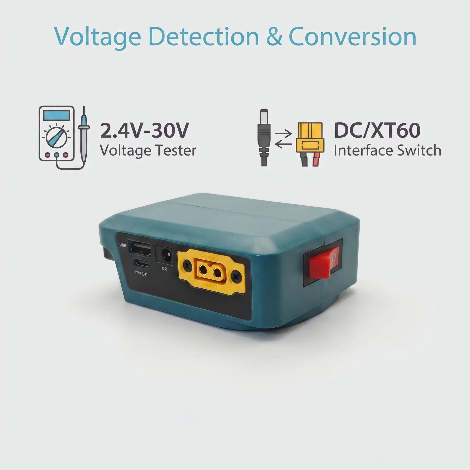 Adaptador USB tipo C para baterías Makita/Milwaukee/DeWalt, portátil