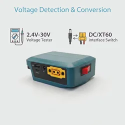 Adaptador USB tipo C para baterías Makita/Milwaukee/DeWalt, portátil