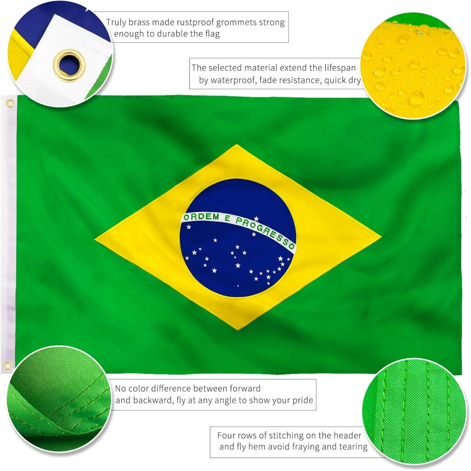 Bandera de Brasil exterior bordada en nailon 210D con ojales - imagen 4