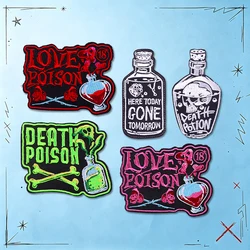 Parches bordados calavera punk con hongo arcoíris para ropa