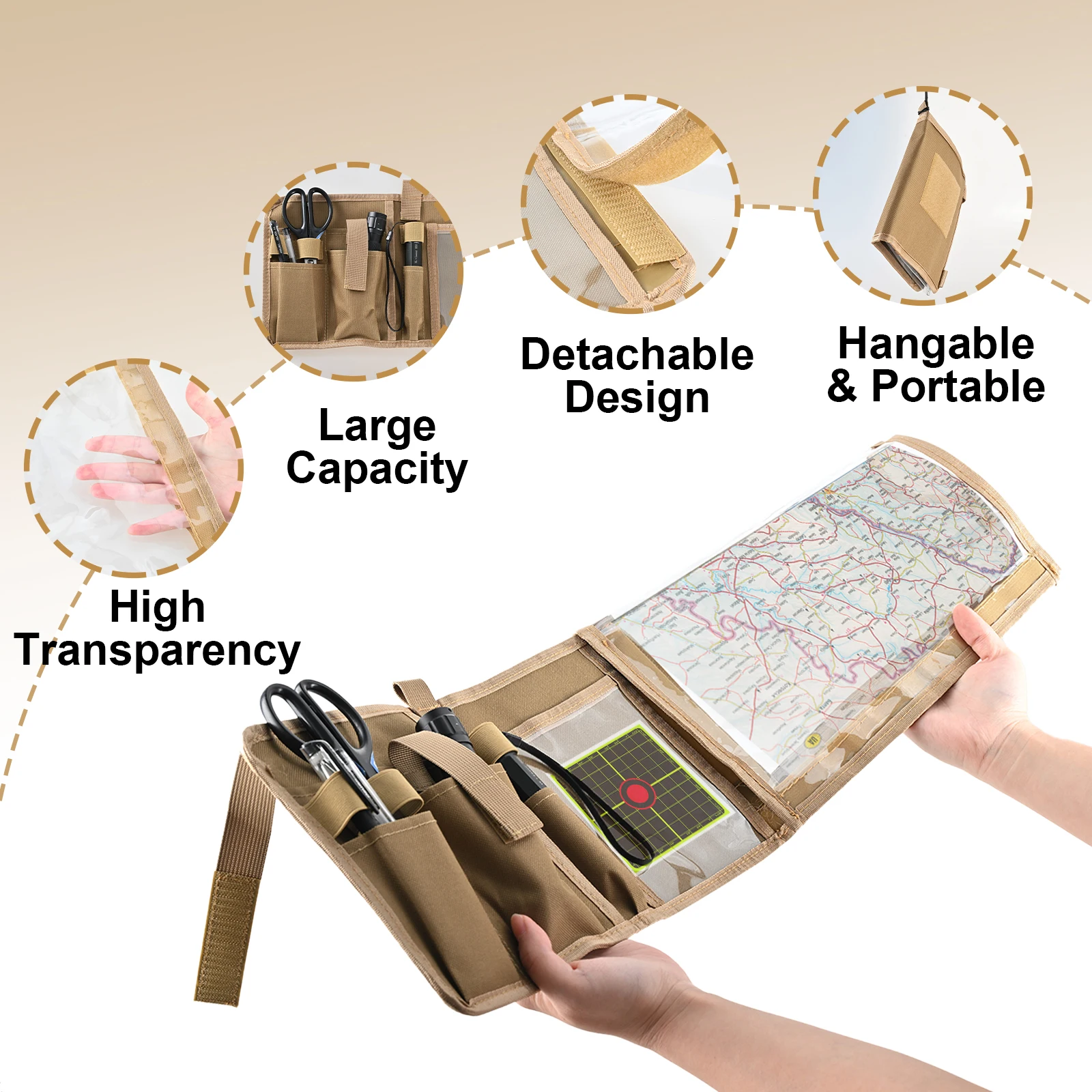 Porta mapas táctico organizador multi bolsos linterna tela Oxford - imagen 3