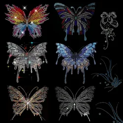 Parche termoadhesivo mariposa strass purpurina 3D para ropa