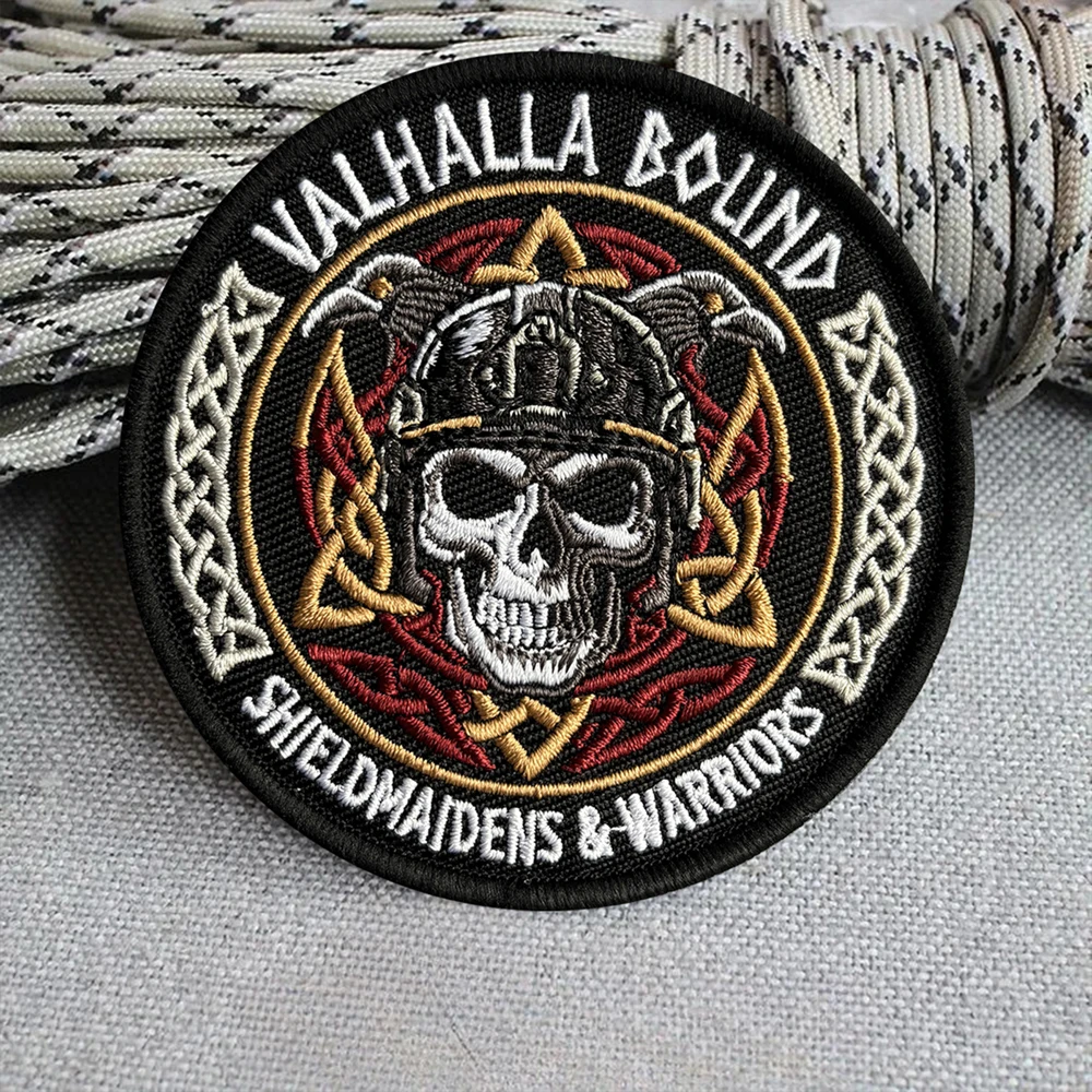 Valhalla Bound parche bordado táctico vikingo calavera con velcro - imagen 2