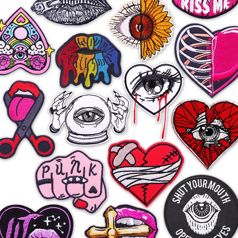 Parche bordado gótico punk oscuro termoadhesivo ojo corazón labios - imagen 5