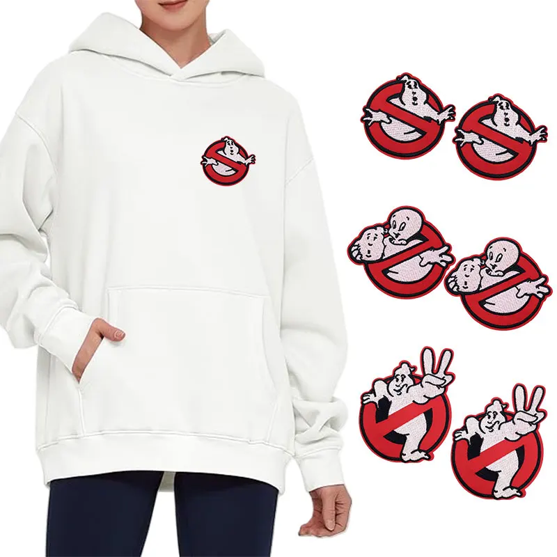 Parche bordado termoadhesivo fantasma rojo para ropa y equipo