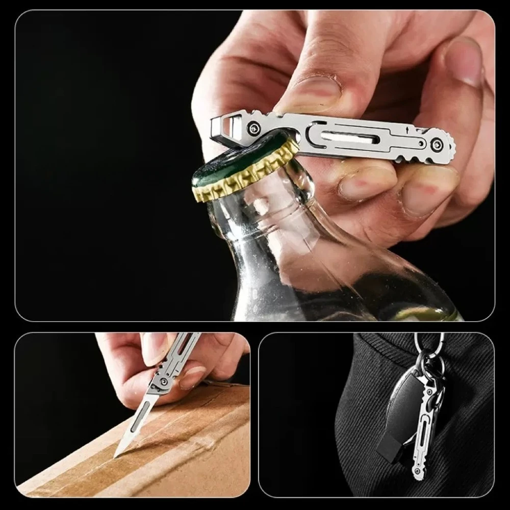 Cuchillo plegable de acero inoxidable hueco para camping y botellas