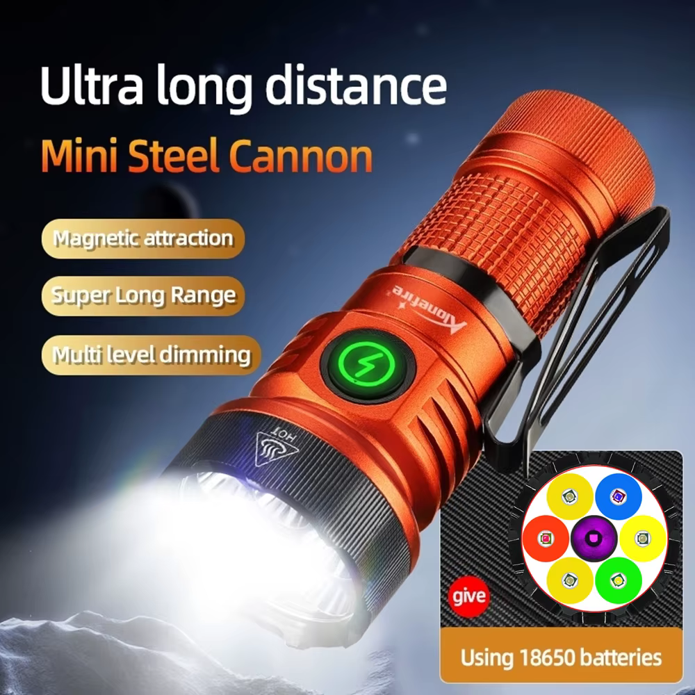 Mini linterna LED UV táctica recargable USB con imán