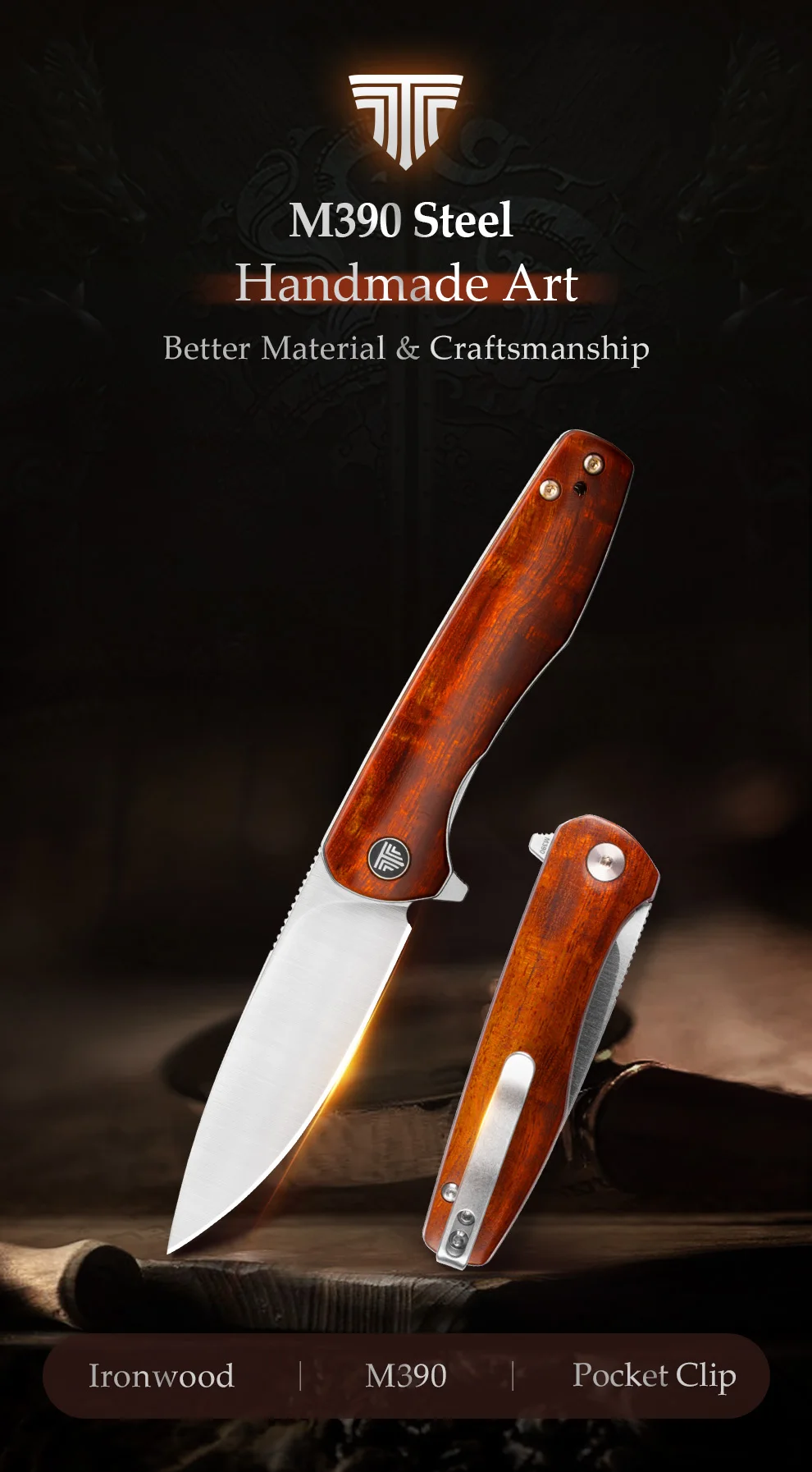 Cuchillo plegable TRIVISA Hummingbird con mango de madera de hierro