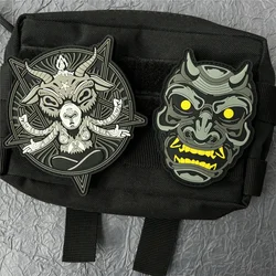 Parche táctico PVC rígido resistente Hannya Samurai Baphomet negro