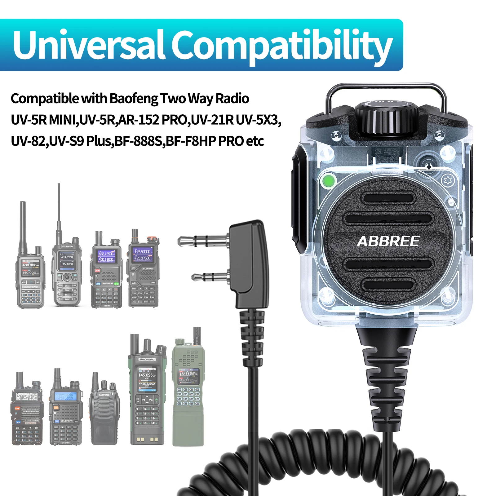 ABBREE AR-158 walkie talkie micrófono altavoz recargable para Baofeng - imagen 3