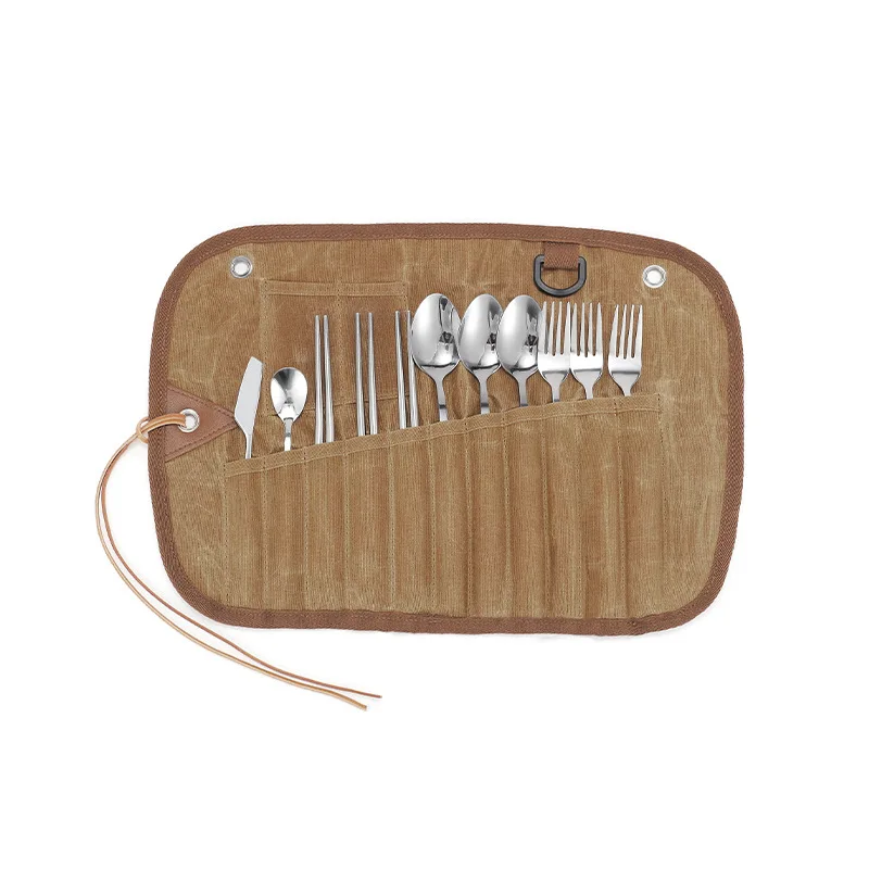 Bolsa lona táctica para menaje camping con cubiertos acero inox - imagen 5