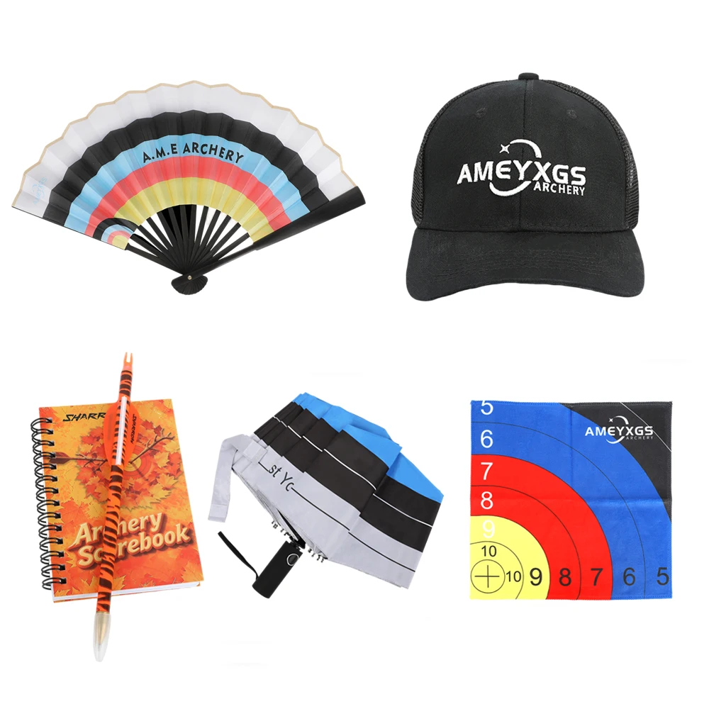Accesorios de tiro con arco: libreta, gorra UV y toalla