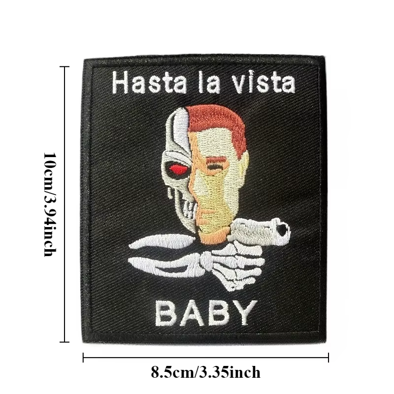 Parche táctico bordado media calavera con velcro chaqueta y mochila - imagen 3