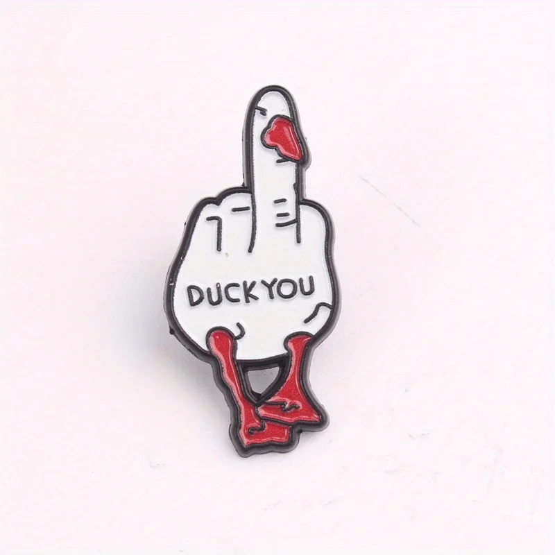 Sassy Duck Hand pin esmaltado con pico rojo y dedo medio - imagen 5