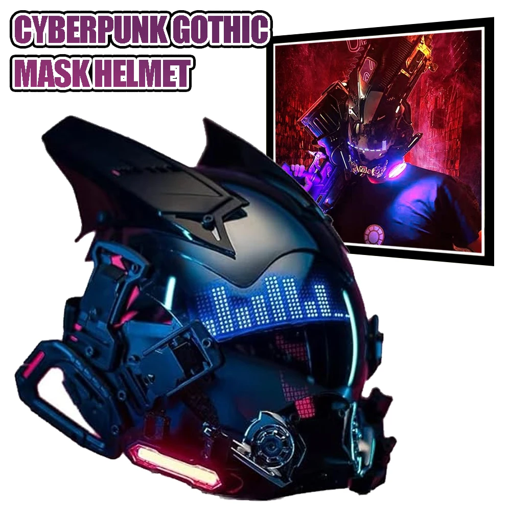 Casco cyberpunk gótico techwear con lámpara LED para disfraz - imagen 4