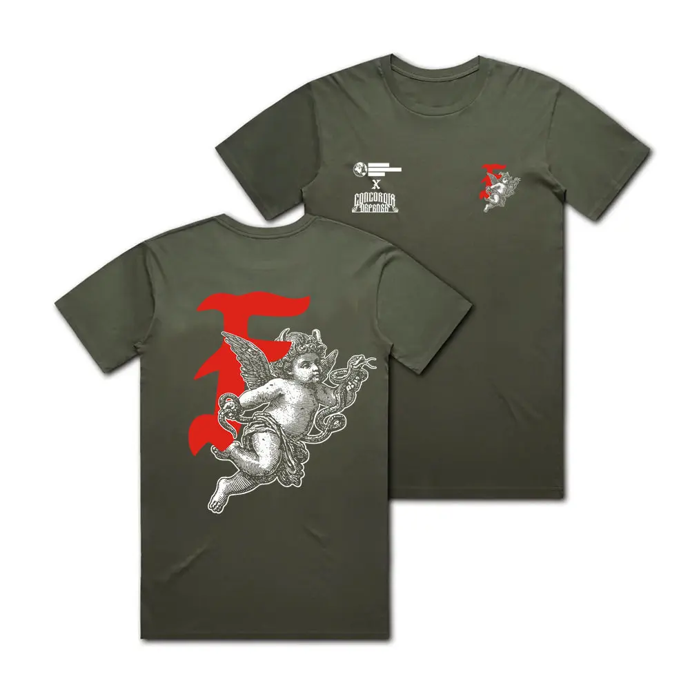 Camiseta táctica negra manga corta holgada cuello redondo acento rojo - imagen 2