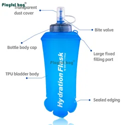 Botella de agua plegable TPU para rutas, correr y ciclismo