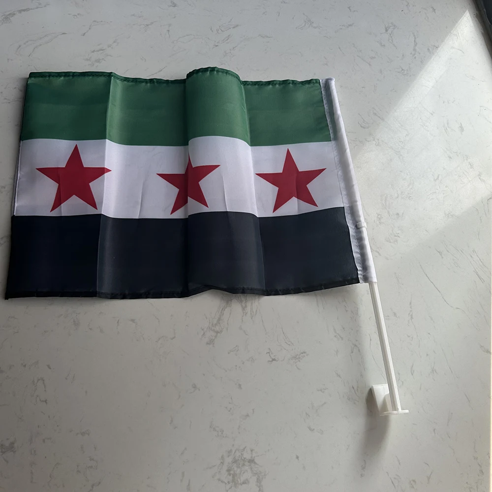 Bandera de coche siria con estrellas para ventana y asta de plástico - imagen 3