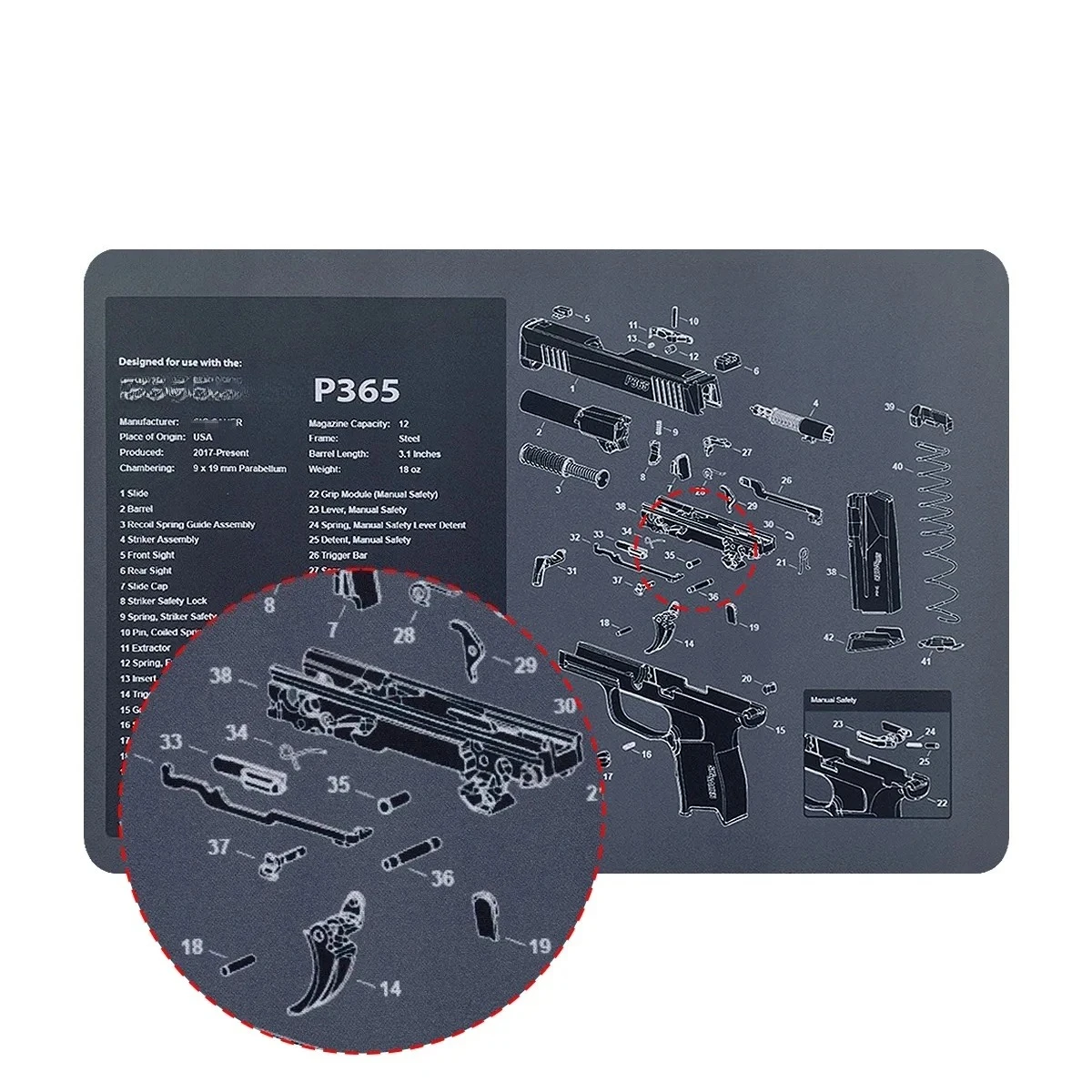Alfombrilla de limpieza en goma para pistola SIG P365/P320
