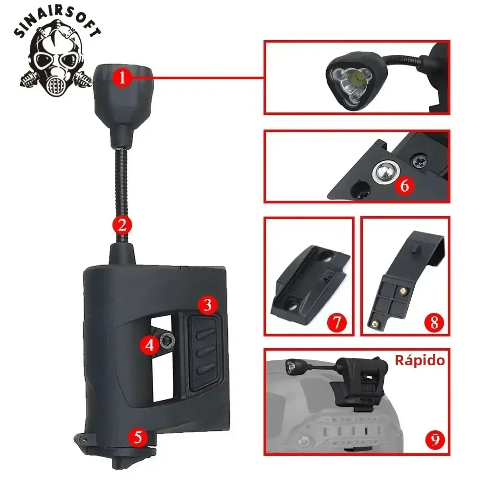 Linterna tactica para casco con modos LED MPLS para caza y camping - imagen 2