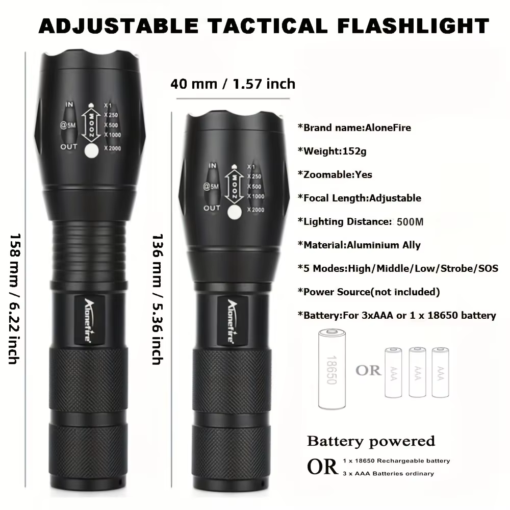 Linterna LED táctica con Zoom, luz blanca y roja para caza - imagen 3