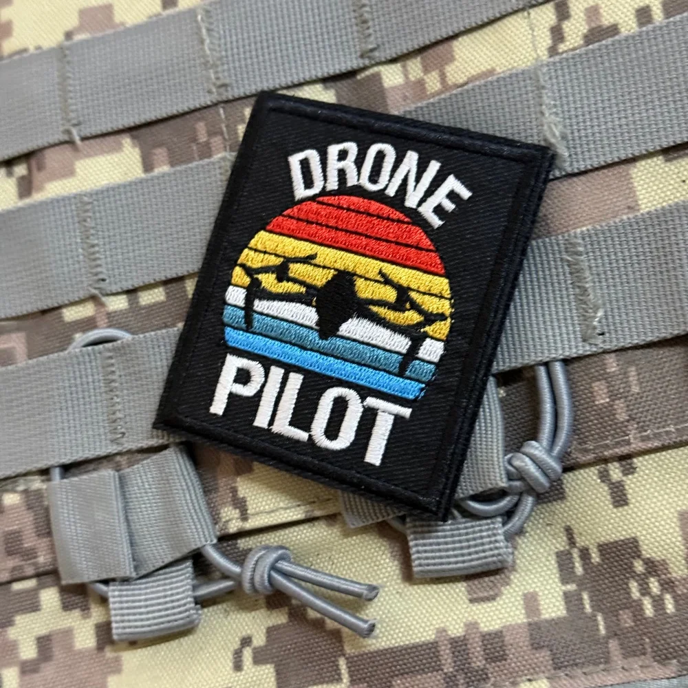 Insignia táctica morale vintage de dron quadcopter adhesiva para mochila - imagen 3
