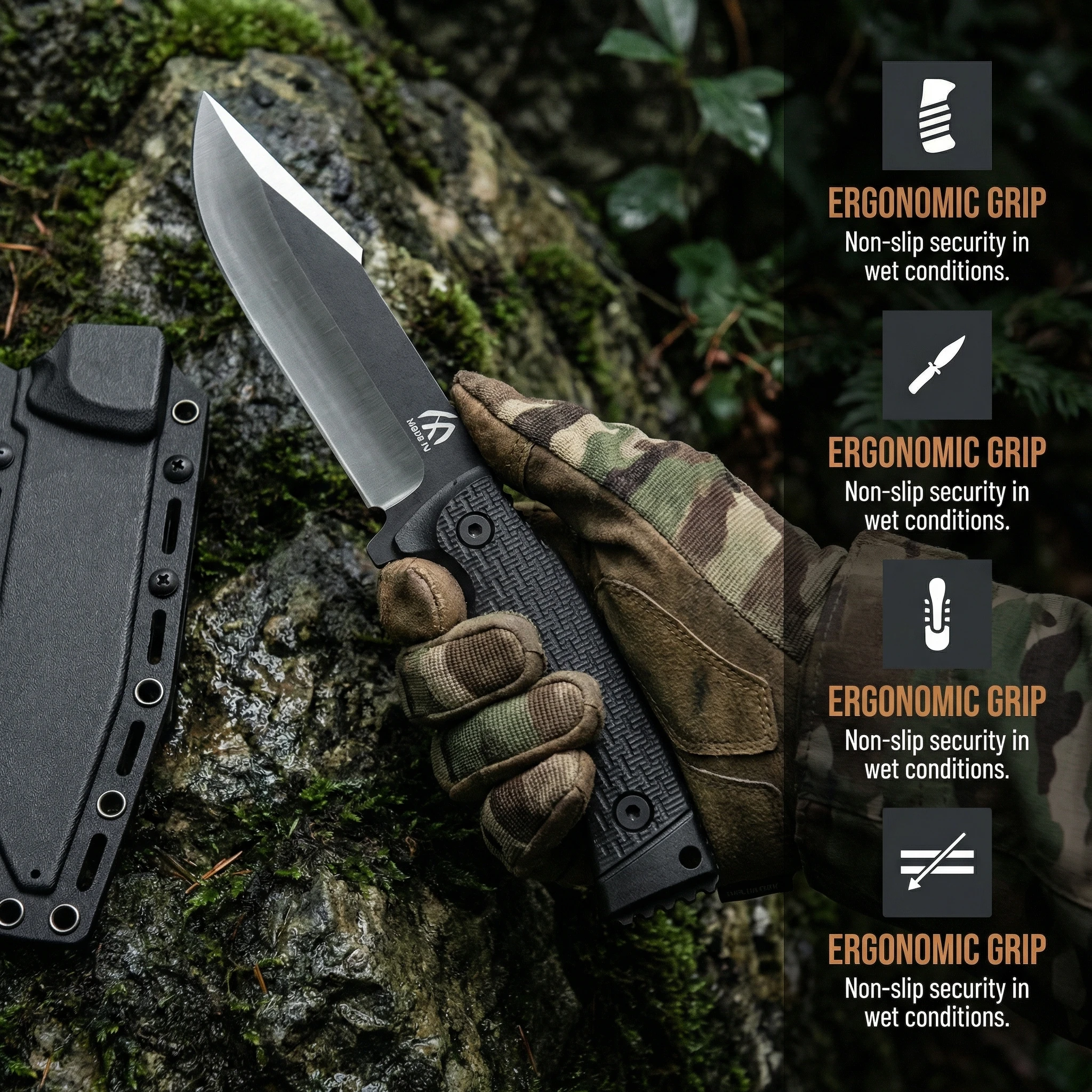 Cuchillo de hoja fija táctico con funda para camping y senderismo - imagen 4