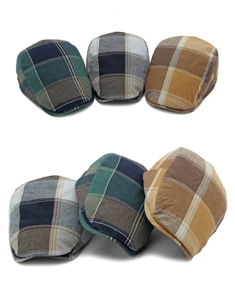 Vista de la gorra tipo newsboy con diseño espigado