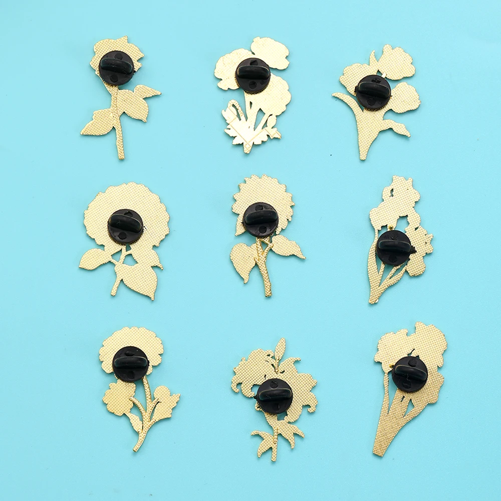 Broches de solapa esmaltados flores botánicas para mujer