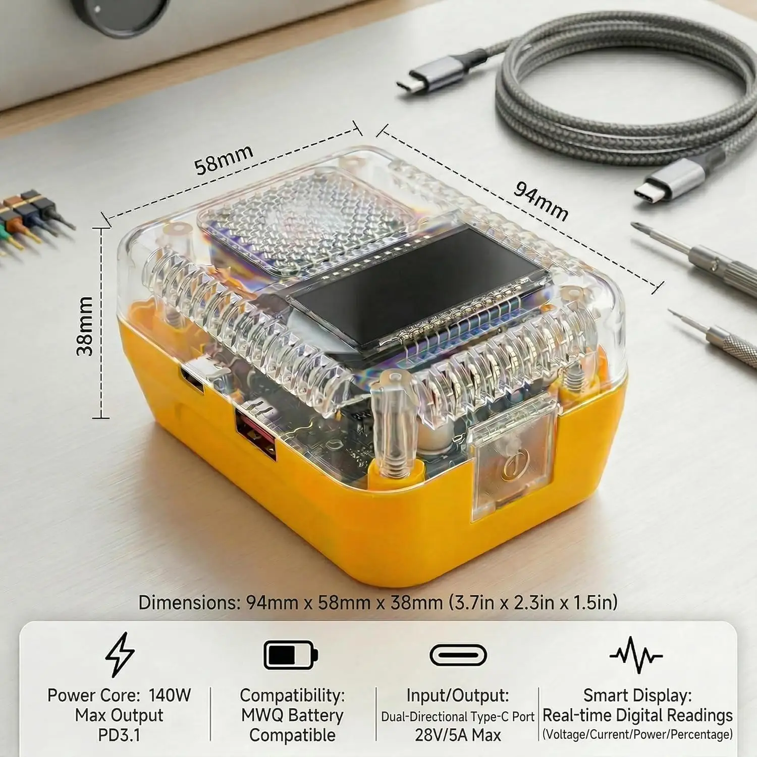 Adaptador batería Milwaukee/Makita/DeWalt/Bosch USB-C y USB-A con LED - imagen 2