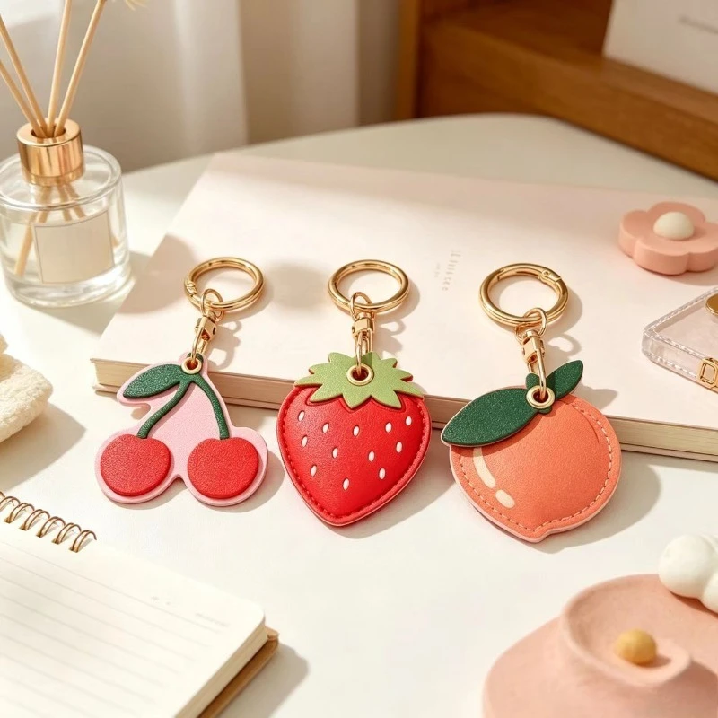 Llavero de cuero cereza-fresa colgante decorativo para llaves - imagen 2