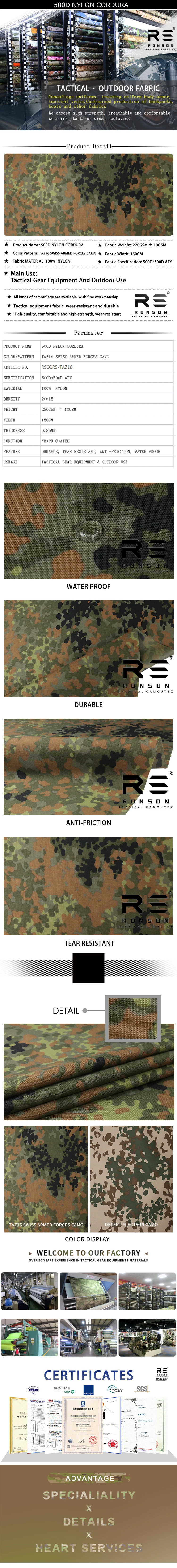 Tejido Cordura de nailon 500D con camuflaje