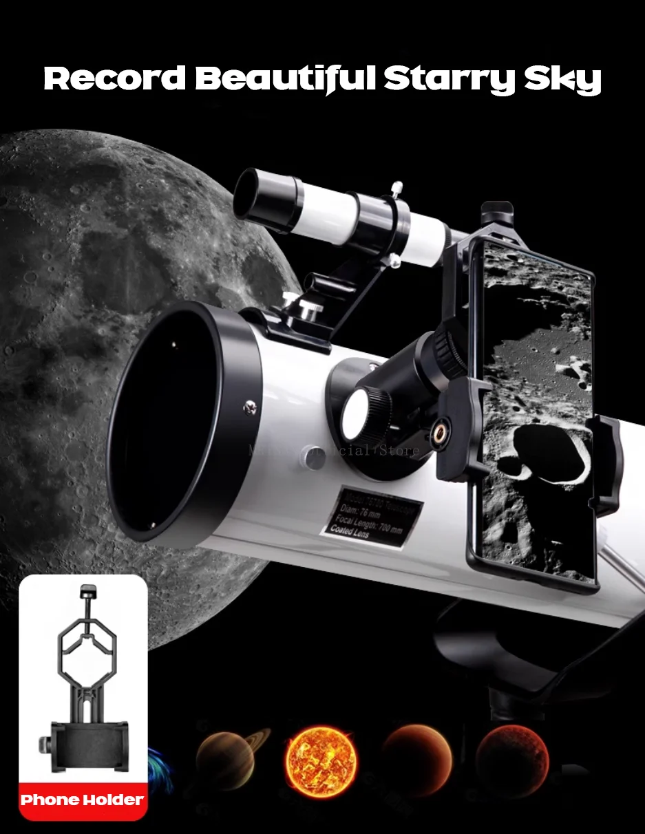 Detalle del telescopio y accesorios incluidos