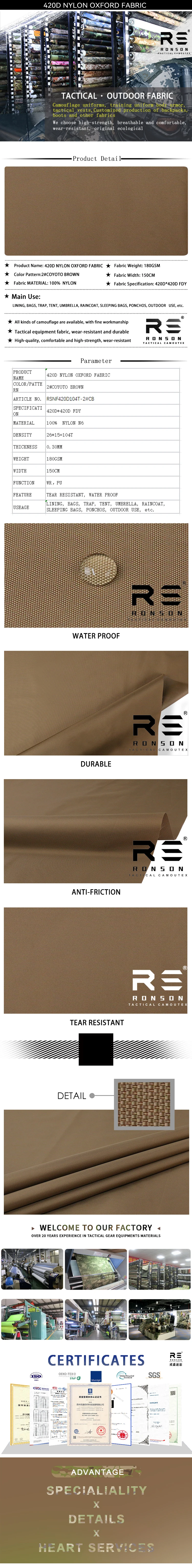 Tela Oxford de nailon 420D coyote marrón