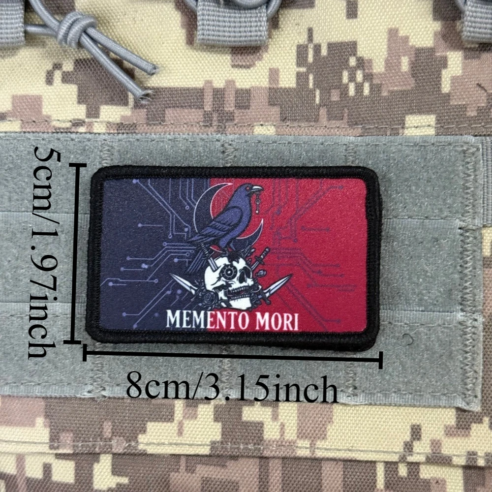 Parche táctico Memento Mori con calavera de cuervo adhesivo velcro - imagen 2