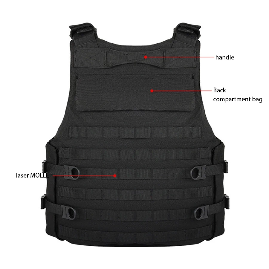 Chaleco YAKODA con módulos MOLLE cargados y detalle de los cierres