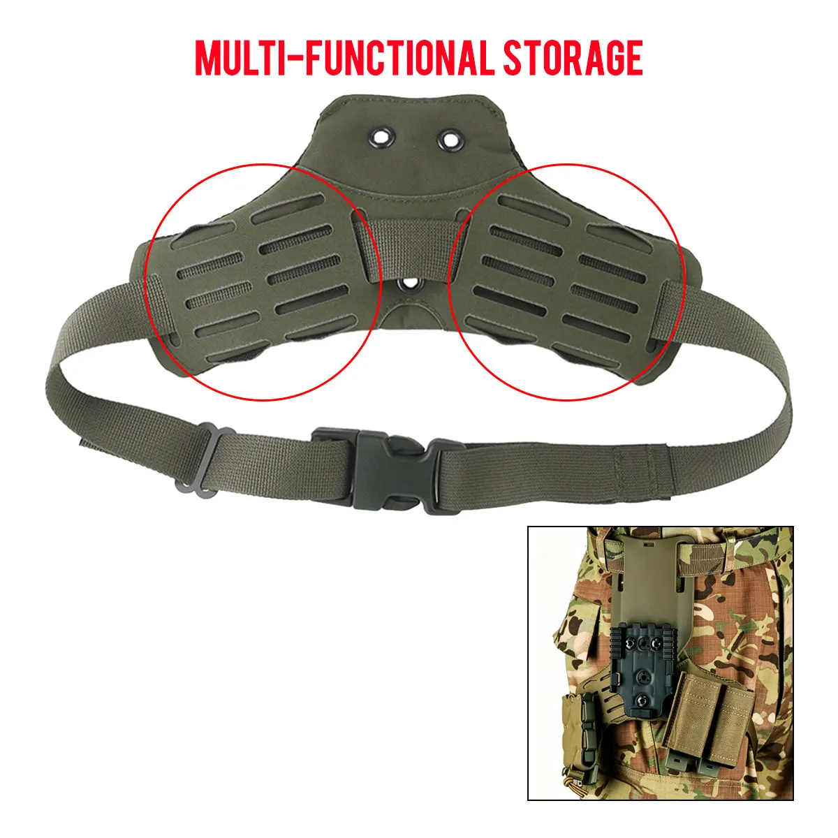 Fundas pierna tácticas MOLLE QLS – Plataforma ajustable para airsoft y caza - imagen 2