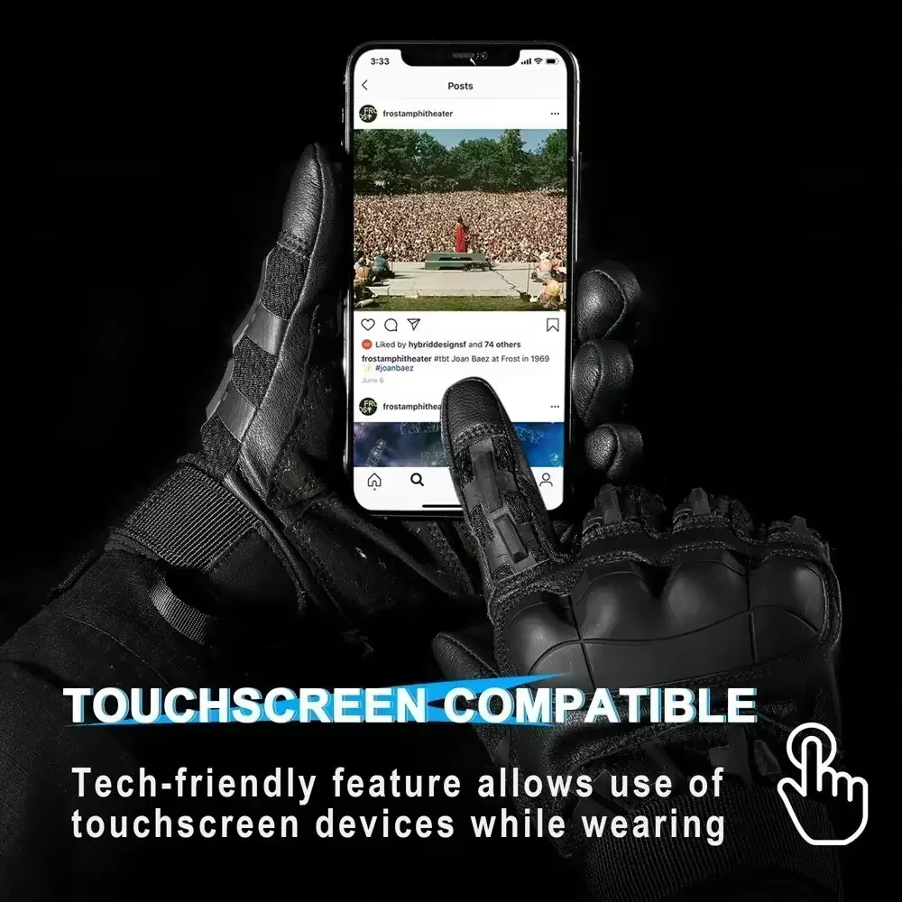 Guantes tácticos de cuero con dedos completos para pantalla táctil - imagen 3