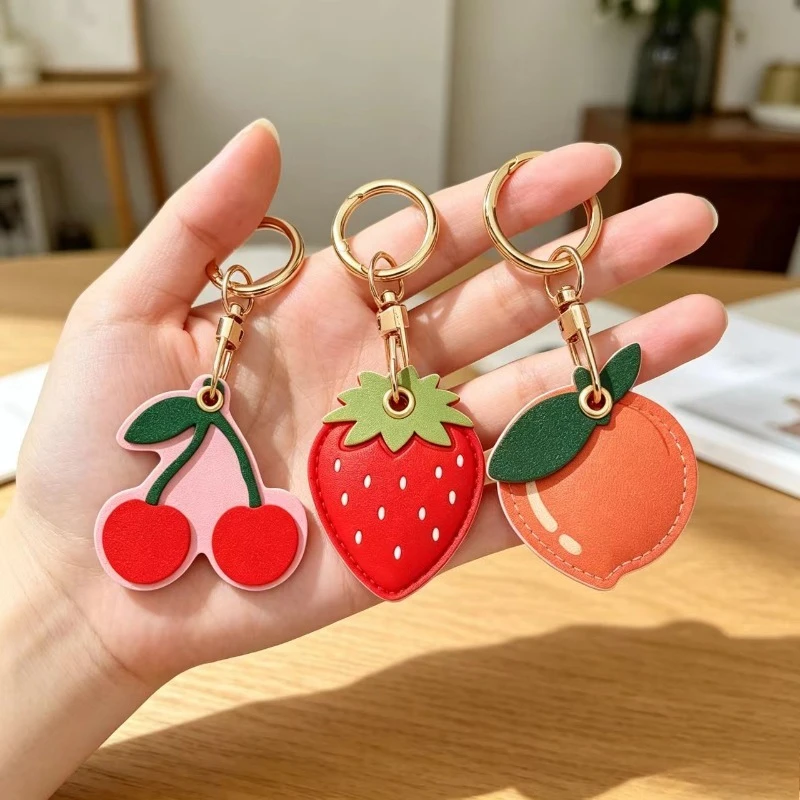Llavero de cuero cereza-fresa colgante decorativo para llaves - imagen 5
