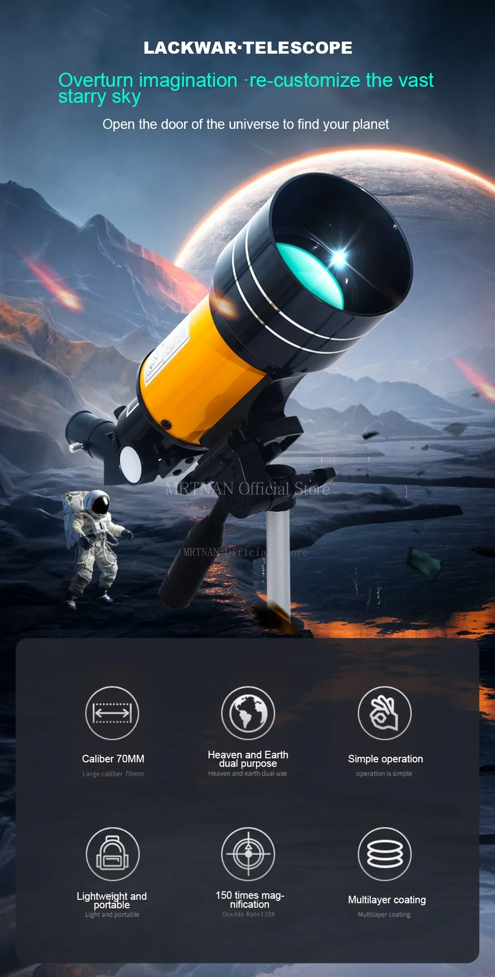 Telescopio astronómico profesional con trípode