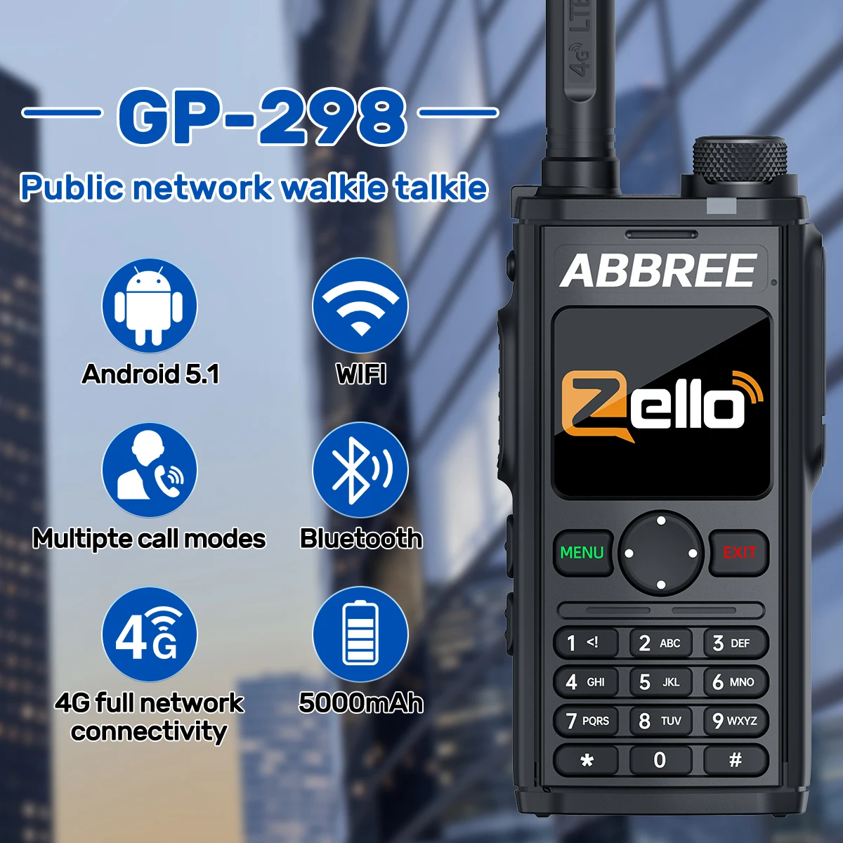 Abbree GP-298 walkie talkie 4G con SIM global, Android y Zello - imagen 2