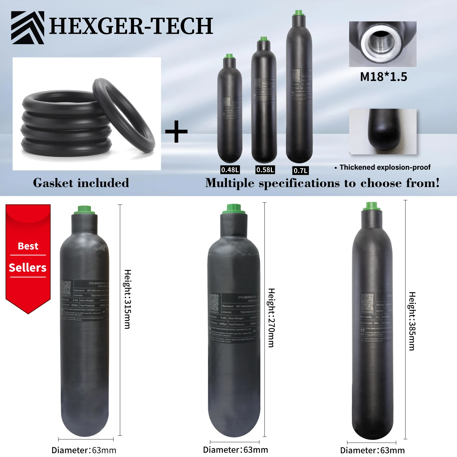 Botella de buceo HPA fibra carbono mate alta presión compacta - imagen 4