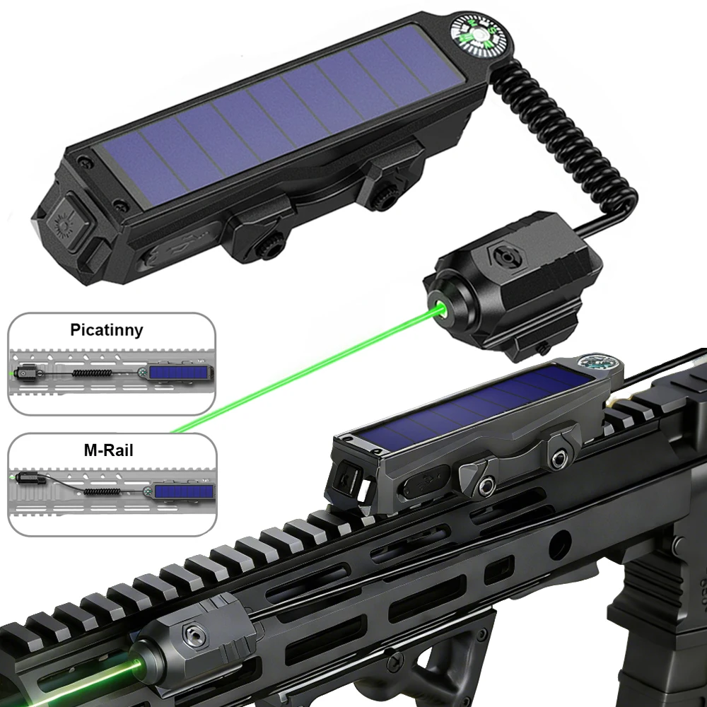 Mira Láser Táctica Verde de Alta Precisión, Carga Solar USB y Brújula - imagen 3