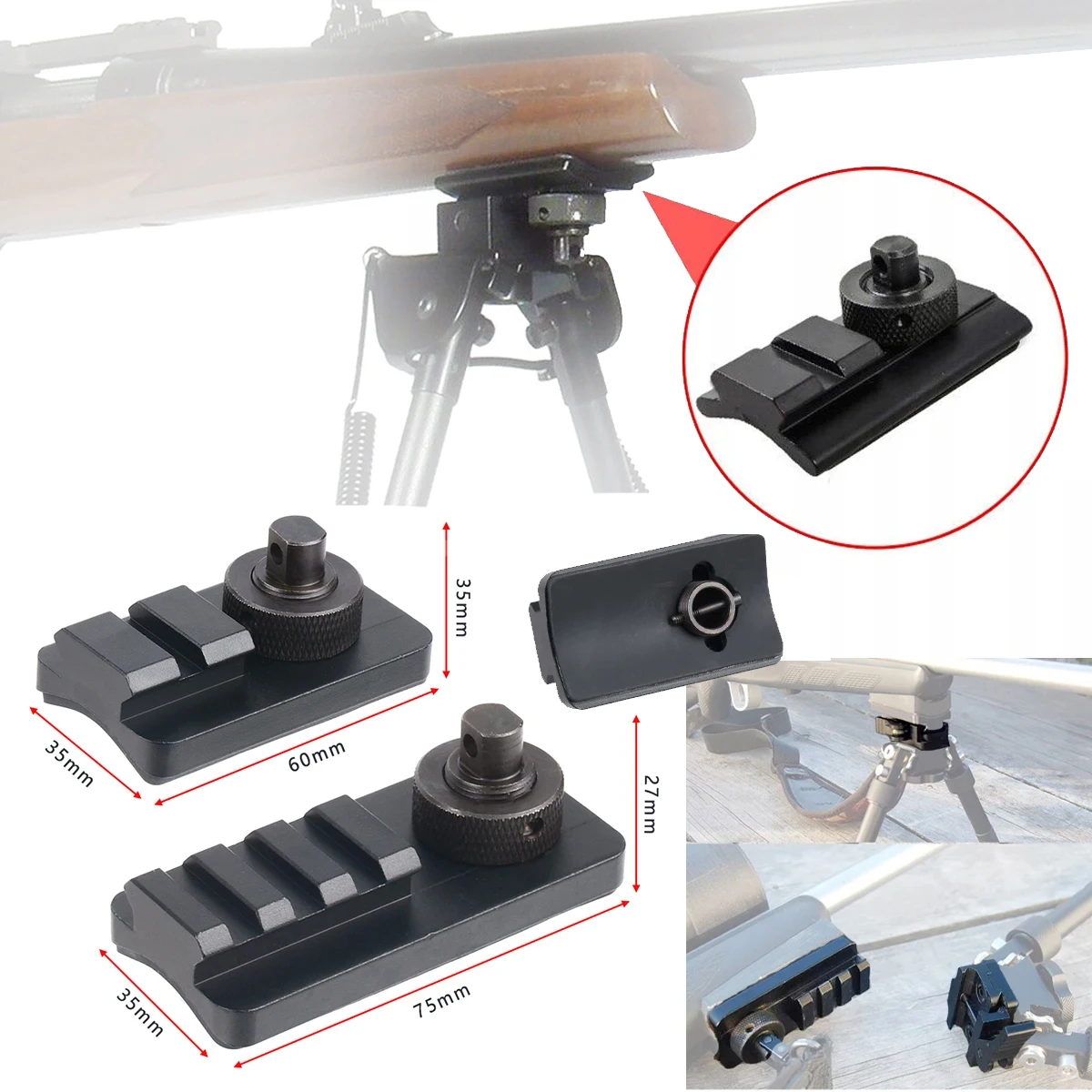 Adaptador Picatinny AR15 M4 M16 con base de goma para eslinga