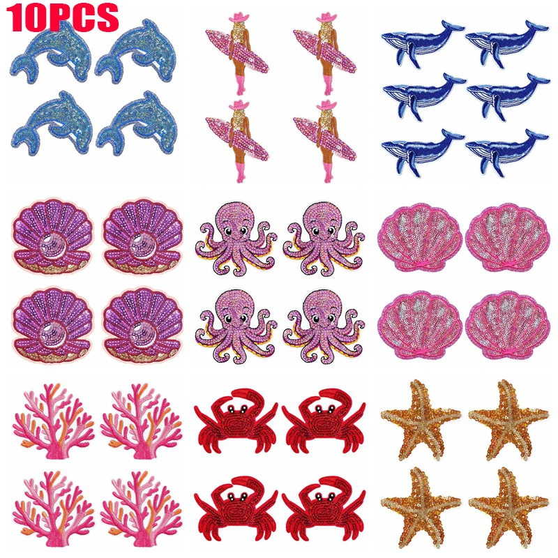 Parche termoadhesivo lentejuelas océano: ballenas conchas estrellas - imagen 3